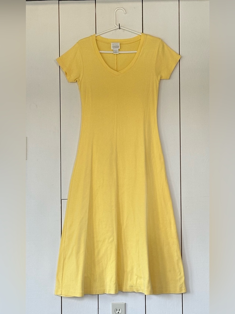 Vintage 90s Y2K Moda Intl Butter Yellow T-Shirt Maxi Dress Medium Preppy